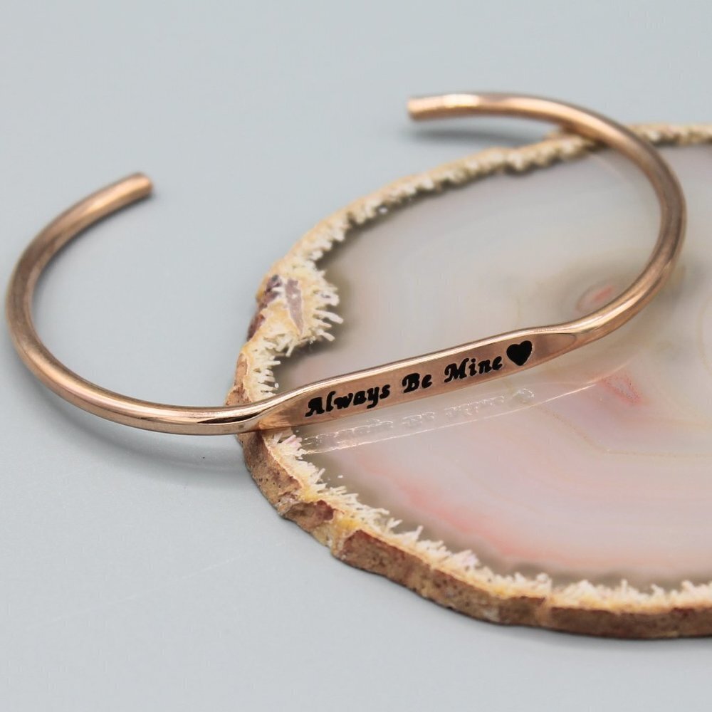 Jewelry bracelet cuff love heart Always be mine rose gold tone brand new
